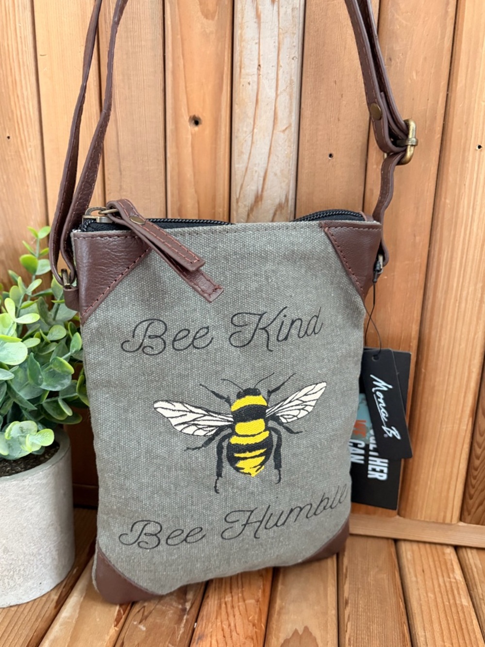 Canvas Leather Crossbody Bee Kind, Bee Humble Cottagecore, Festival Bag